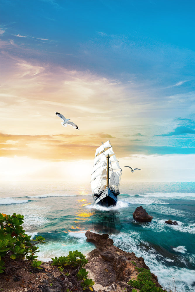 Ship Sailing on Sea Photograph Home Decor Premium Quality Poster Print Choose Your Sizes