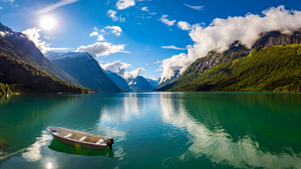 Lake & Boats with Mountain View Photograph Print 100% Australian Made
