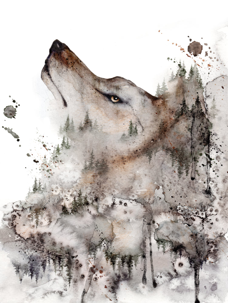 Wolf Portrait Watercolor Painting Print 100% Australian Made
