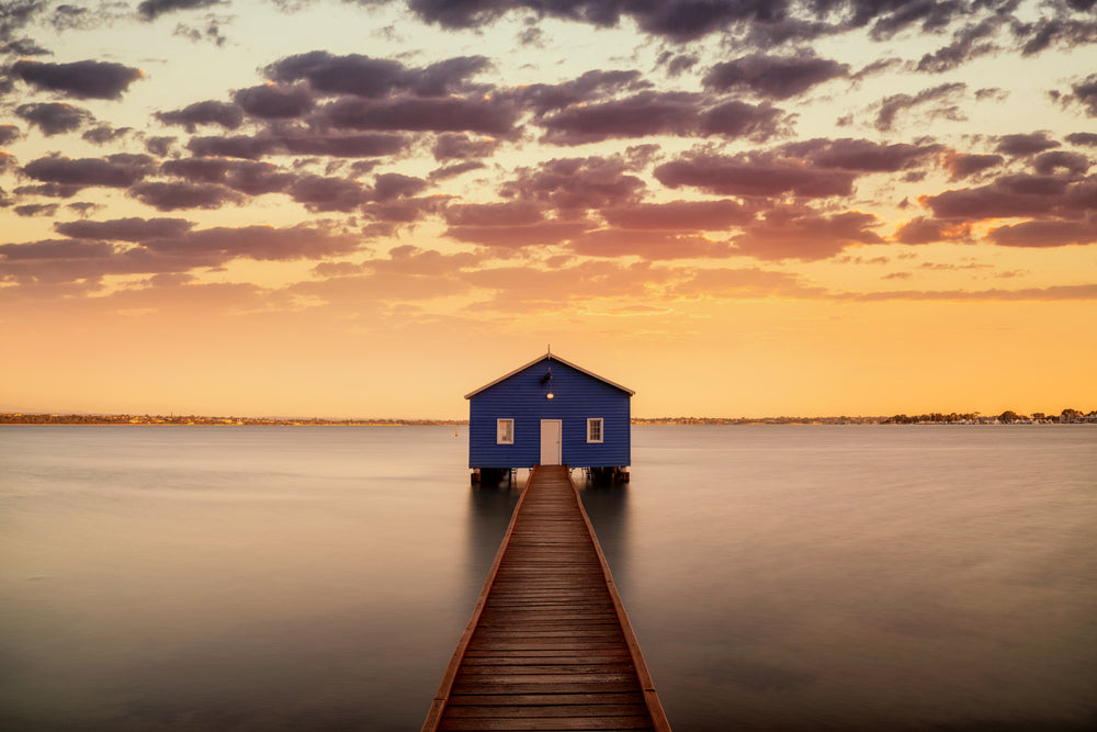 House on Wooden Pier Over a Lake Photograph Print 100% Australian Made
