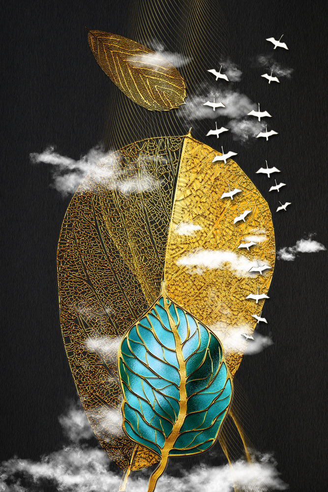 Golden Leaves Abstract Design Home Decor Premium Quality Poster Print Choose Your Sizes