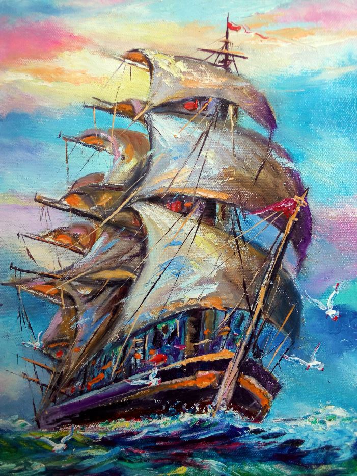 Ship Sailing on Sea Oil Painting Print 100% Australian Made