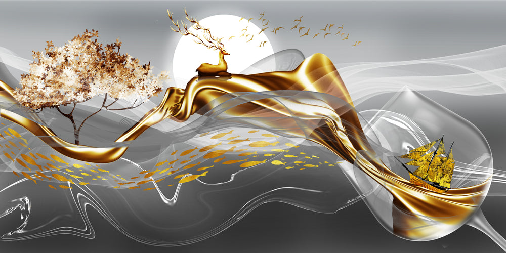 Deer & Ship Abstract Design Home Decor Premium Quality Poster Print Choose Your Sizes