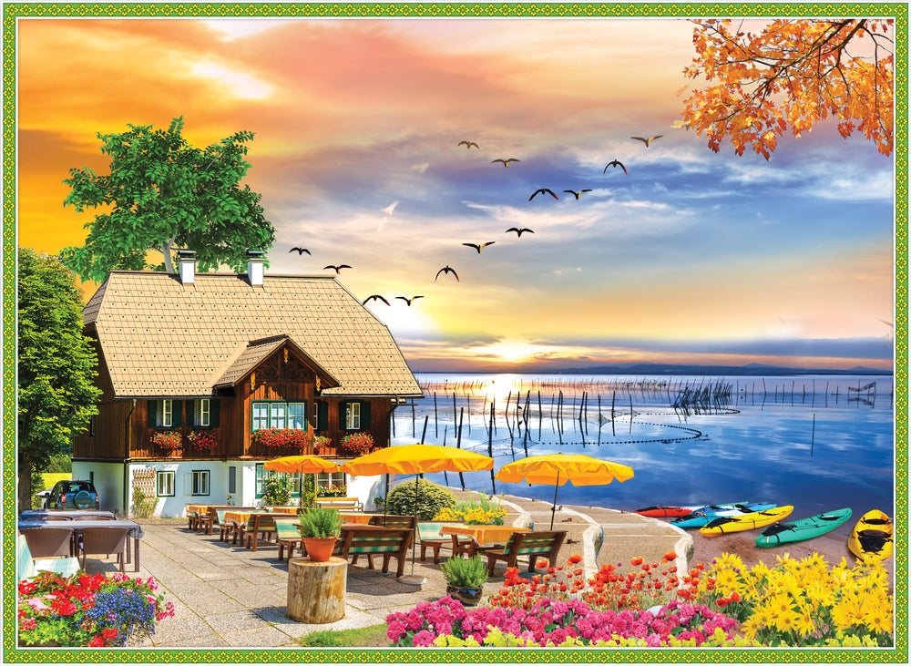 House Near Lake with Boats Print 100% Australian Made