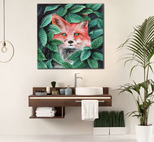 Square Canvas Fox in Forest Kids Watercolor Painting High Quality Print 100% Australian Made High Quality Print 100% Australian Made