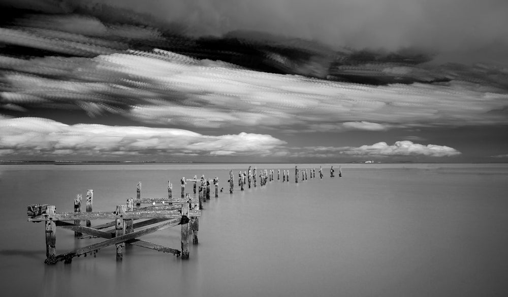 Pier Ruins in Sea B&W Scenery Photograph Print 100% Australian Made