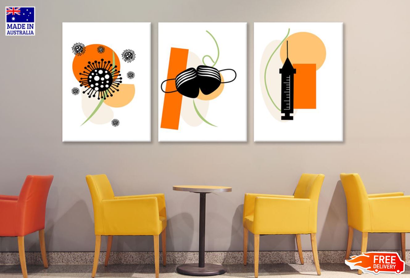 3 Set of Virus Masks & Vaccine Minimalist Art Design High Quality Print 100% Australian Made Wall Canvas Ready to Hang