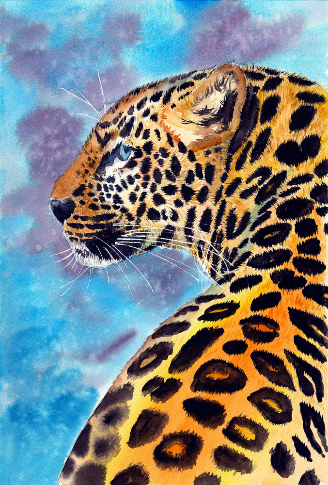 Leopard Closeup Watercolor Painting Print 100% Australian Made