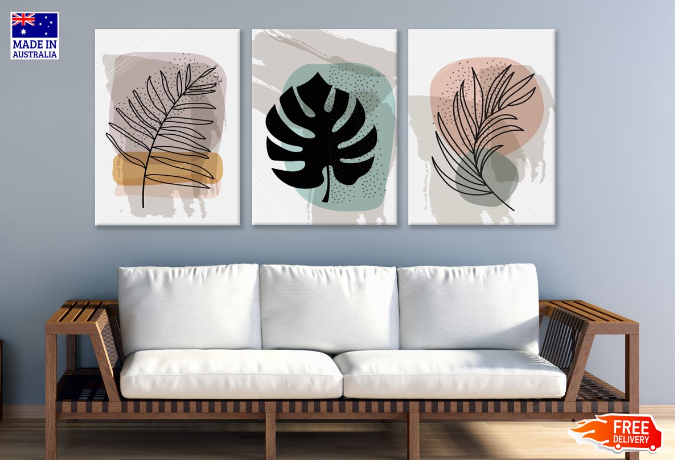 3 Set of Colorful Leaves Design High Quality Print 100% Australian Made Wall Canvas Ready to Hang