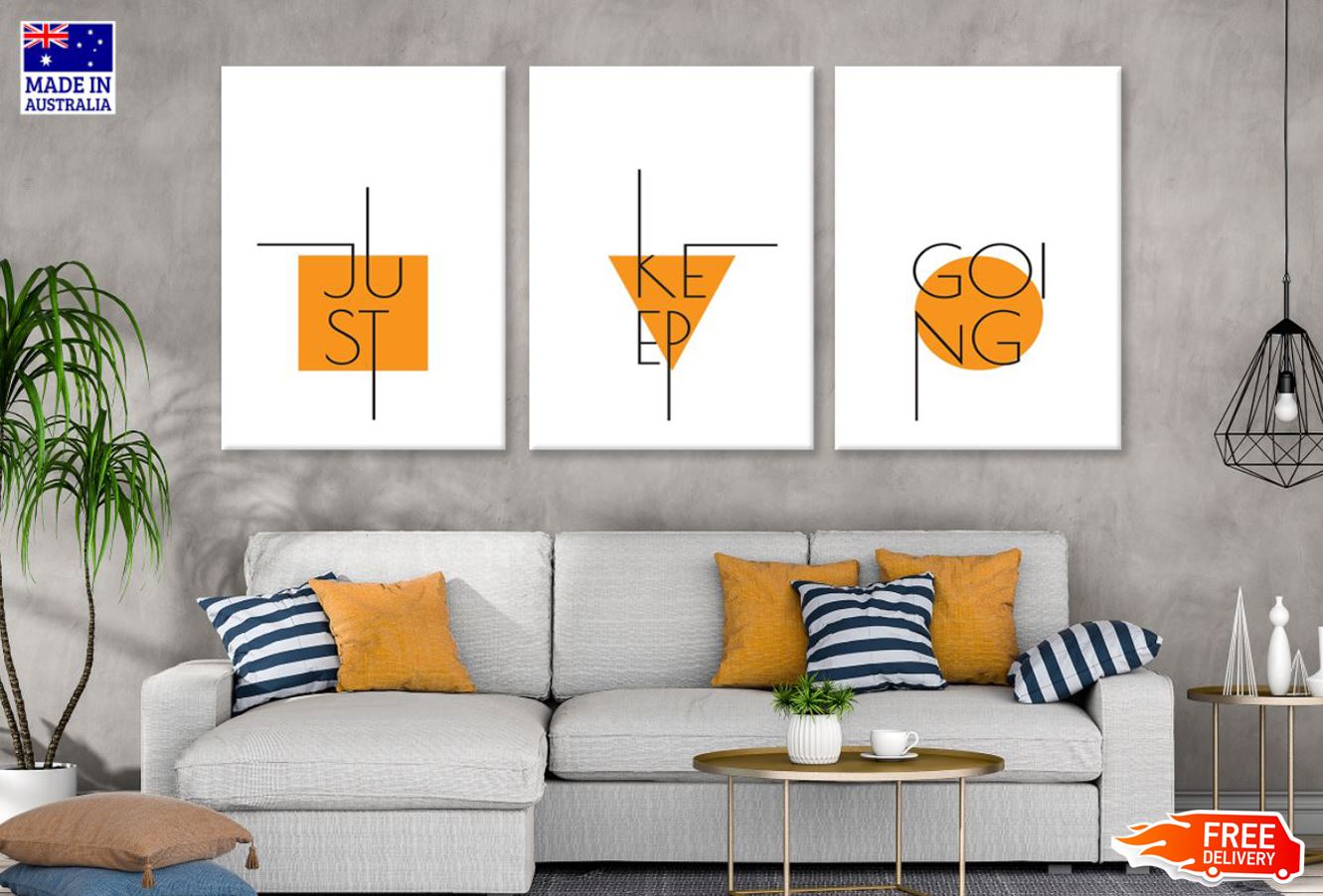 3 Set of Just Keep Going Word Art High Quality Print 100% Australian Made Wall Canvas Ready to Hang