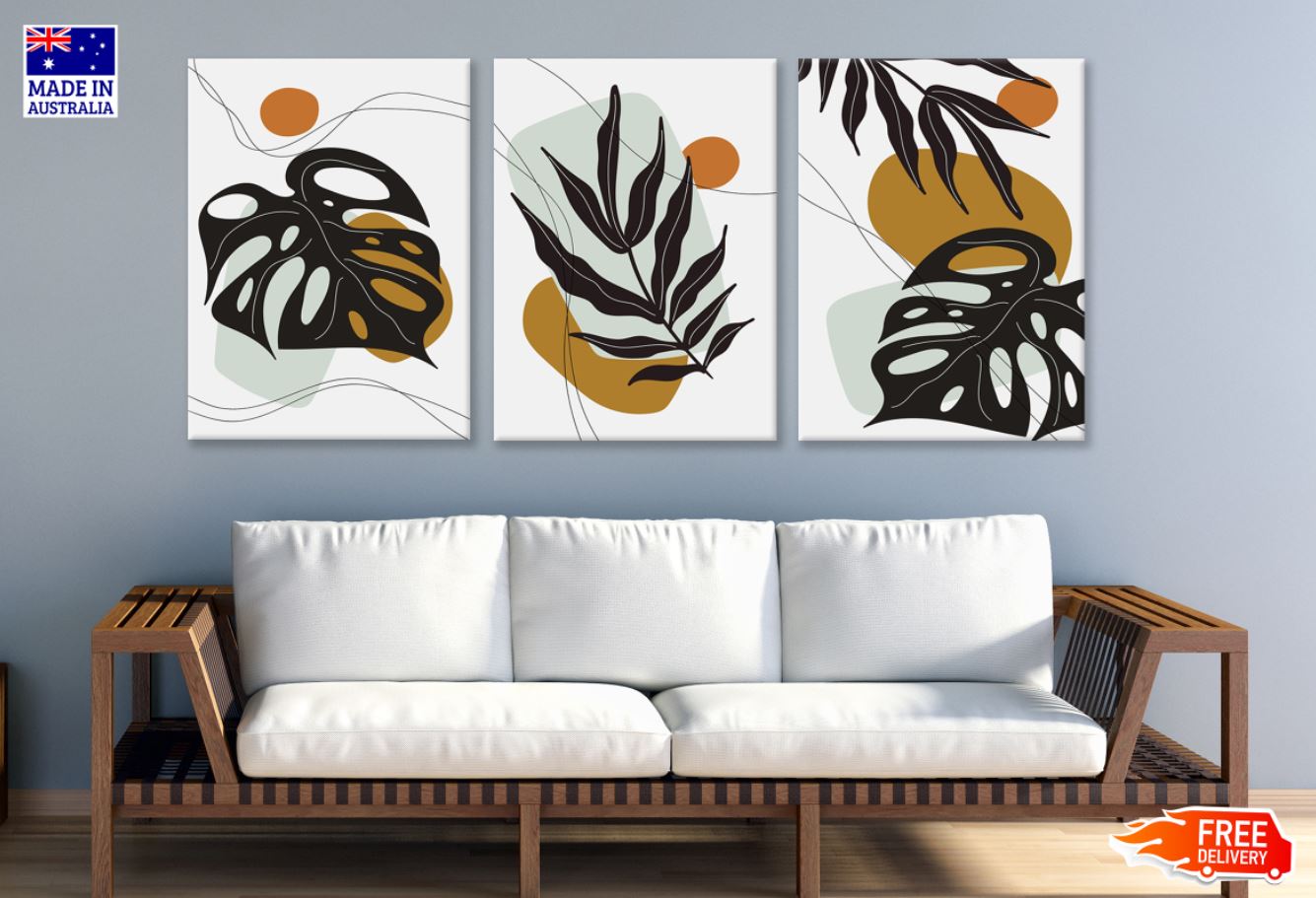 3 Set of Leaves & Shapes Abstract High Quality Print 100% Australian Made Wall Canvas Ready to Hang