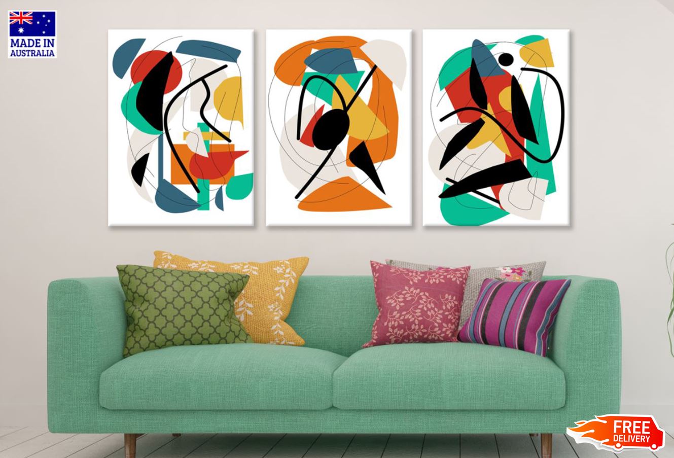 3 Set of Minimalist Colorful Art High Quality Print 100% Australian Made Wall Canvas Ready to Hang