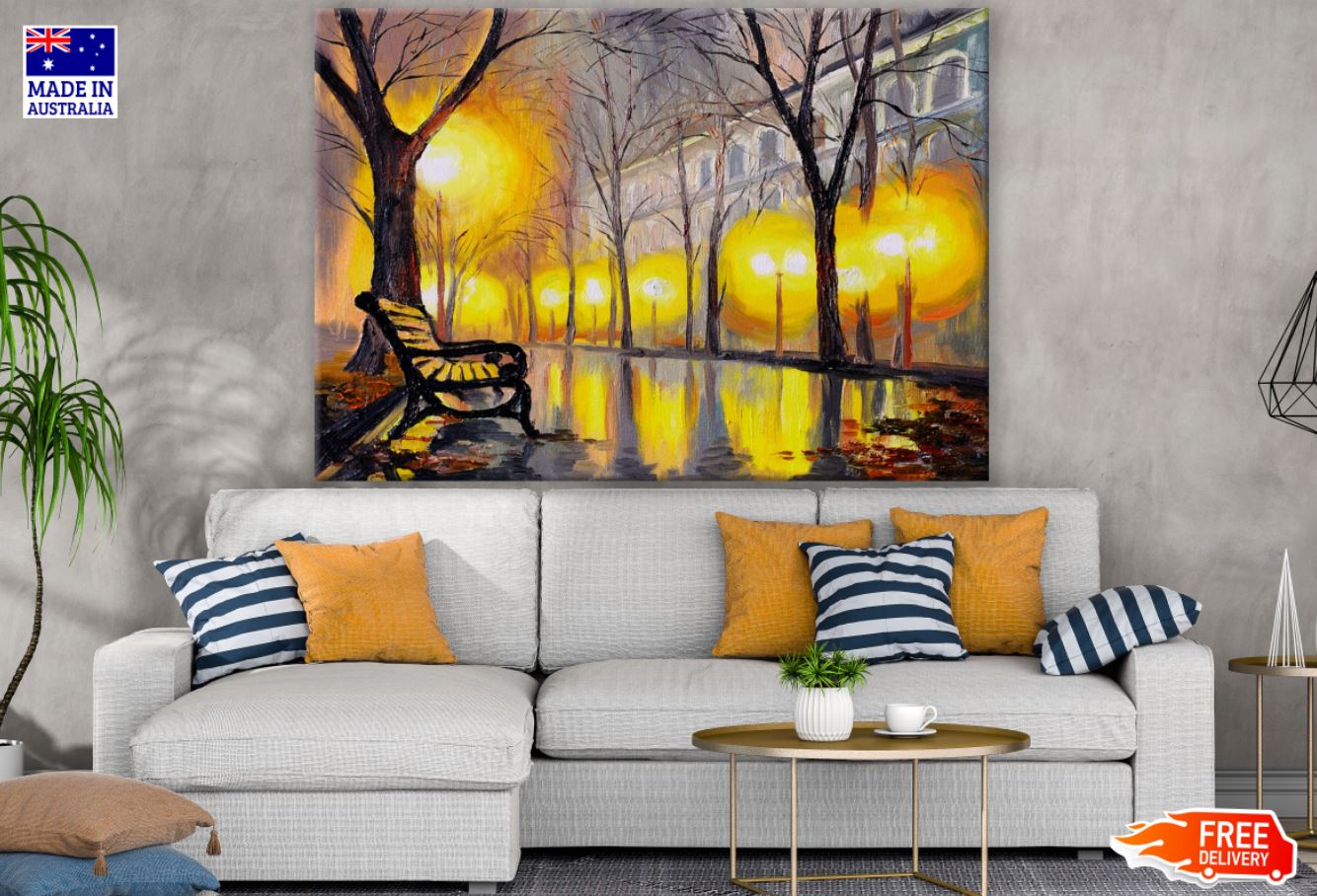 City Night Street Oil Painting Print 100% Australian Made