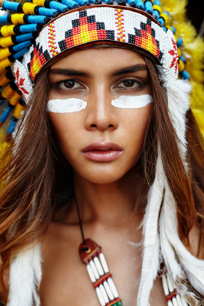 Female Portrait Tribal War Feather Headdress Photograph Print 100% Australian Made