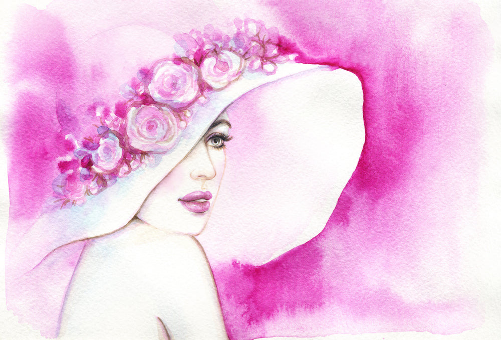 Pink Woman Portrait Watercolor Painting Home Decor Premium Quality Poster Print Choose Your Sizes