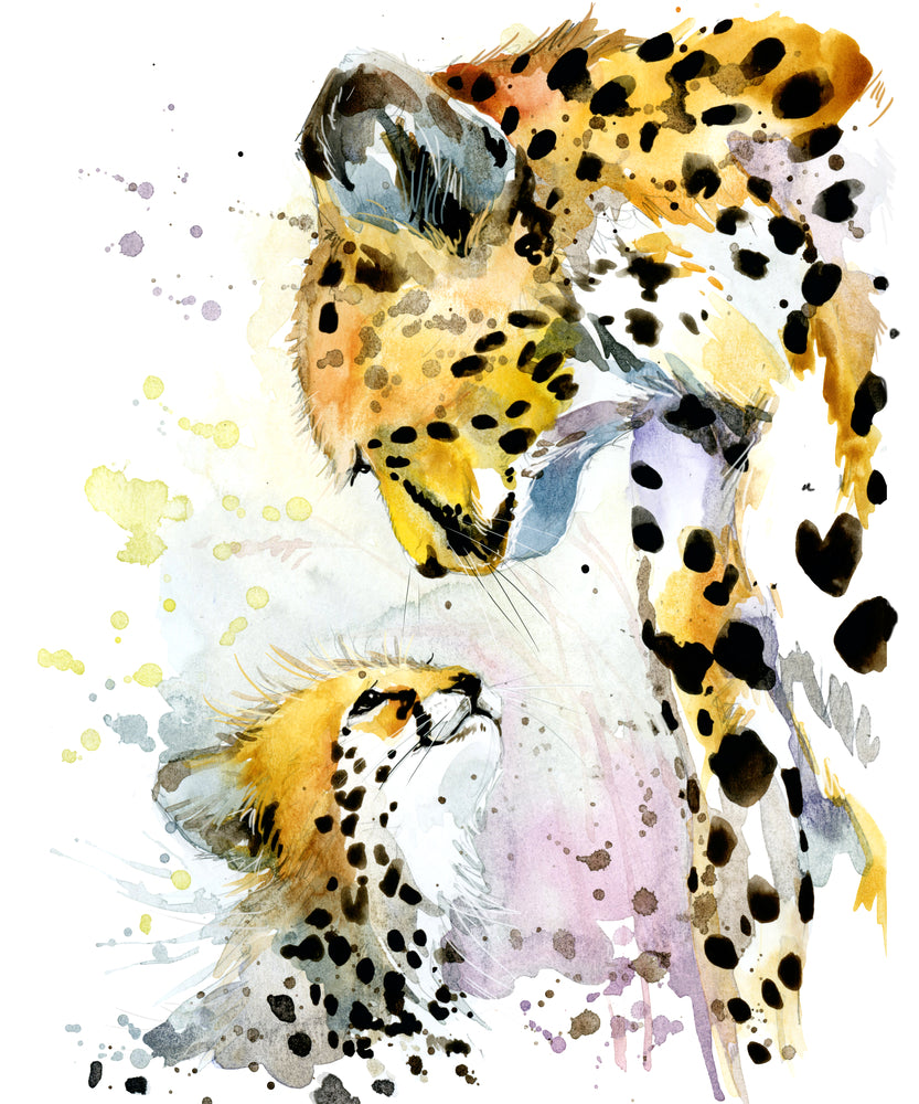 Cheetah & Baby Watercolor Painting Print 100% Australian Made