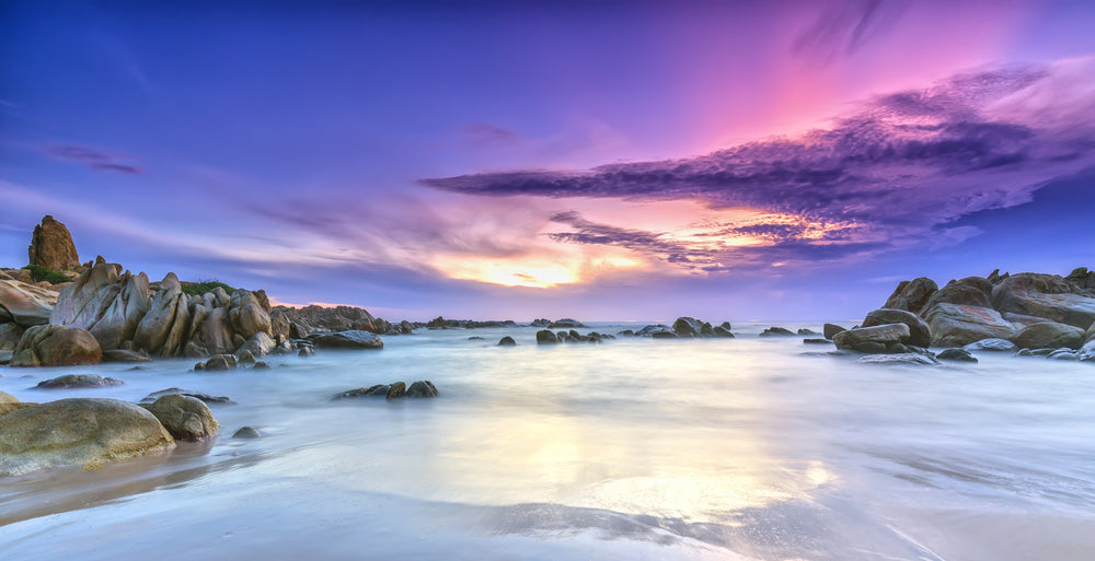 Beach with Rocks Purple Sky Photograph Print 100% Australian Made