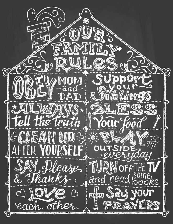 Family Rules Chalk Board Vector Print 100% Australian Made