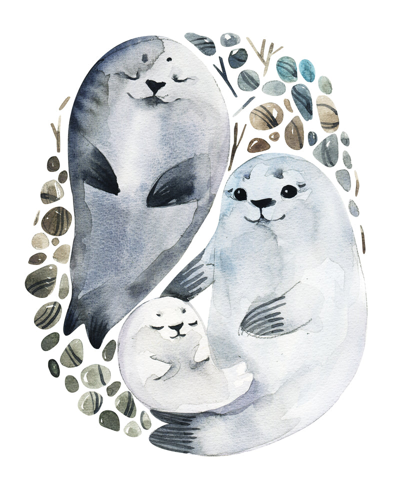 Sea Lion Family Watercolor PaintingHome Decor Premium Quality Poster Print Choose Your Sizes