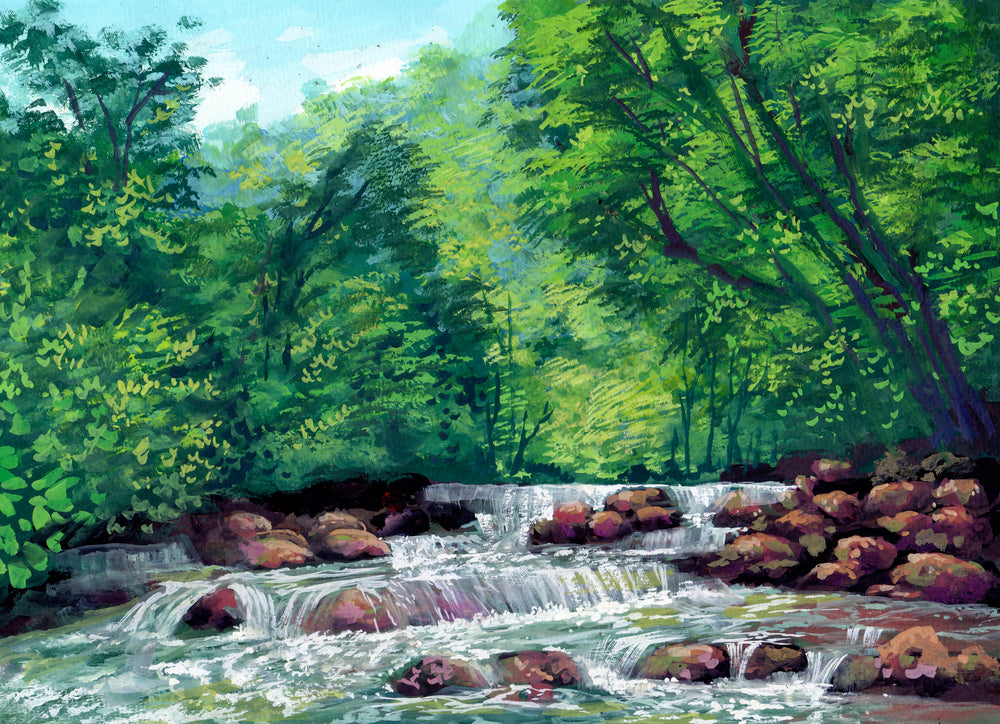 Forest Water Stream Oil Painting Print 100% Australian Made