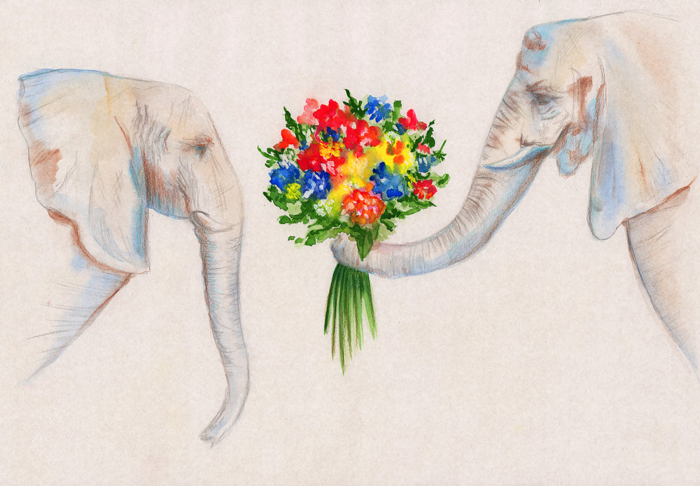 Elephant Love Flower Bunch Painting Print 100% Australian Made