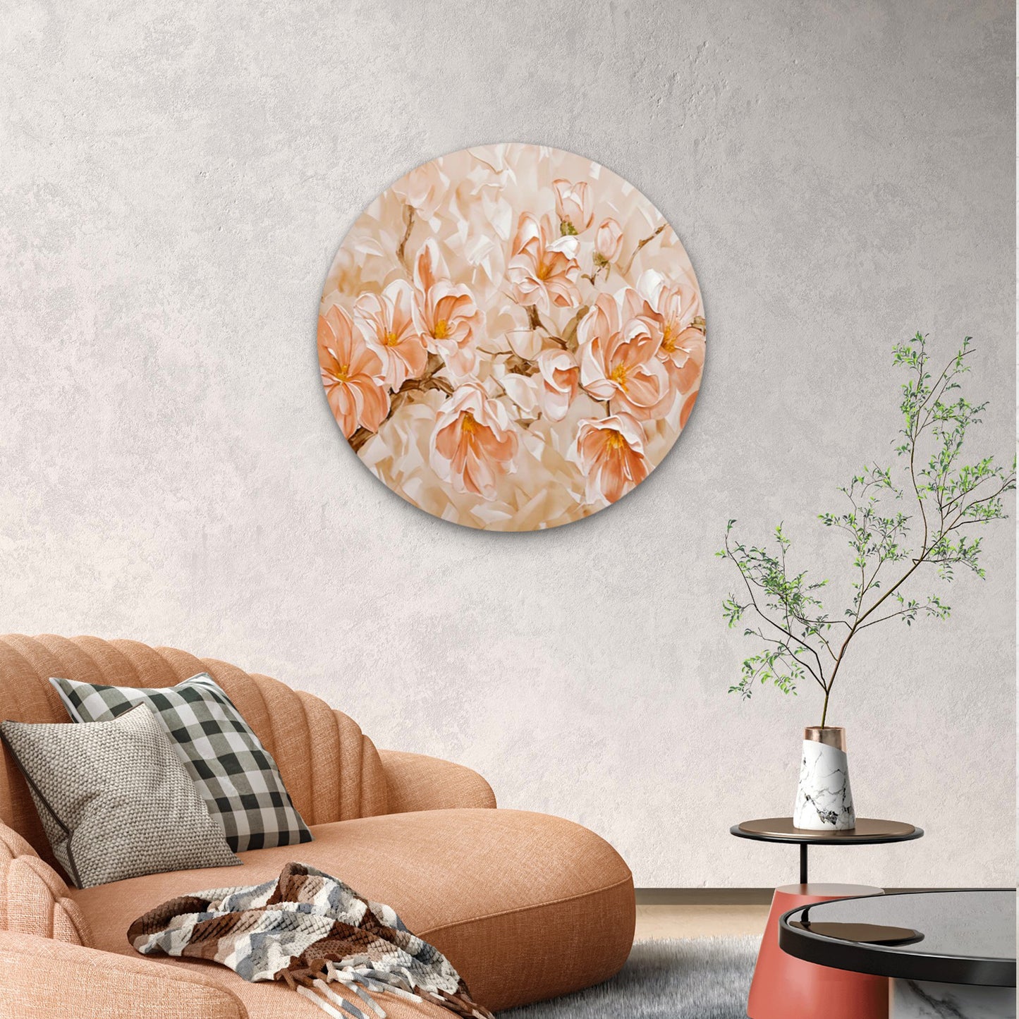 Orange Flower Branch Painting Acrylic Glass Rounded Print Tempered Glass Wall Art 100% Made in Australia Ready to Hang