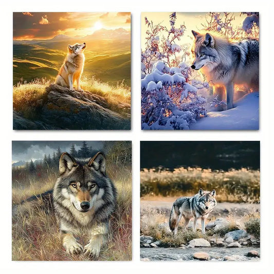 4pcs Wolf In Natur Elegant Wall Art Canvas Framed