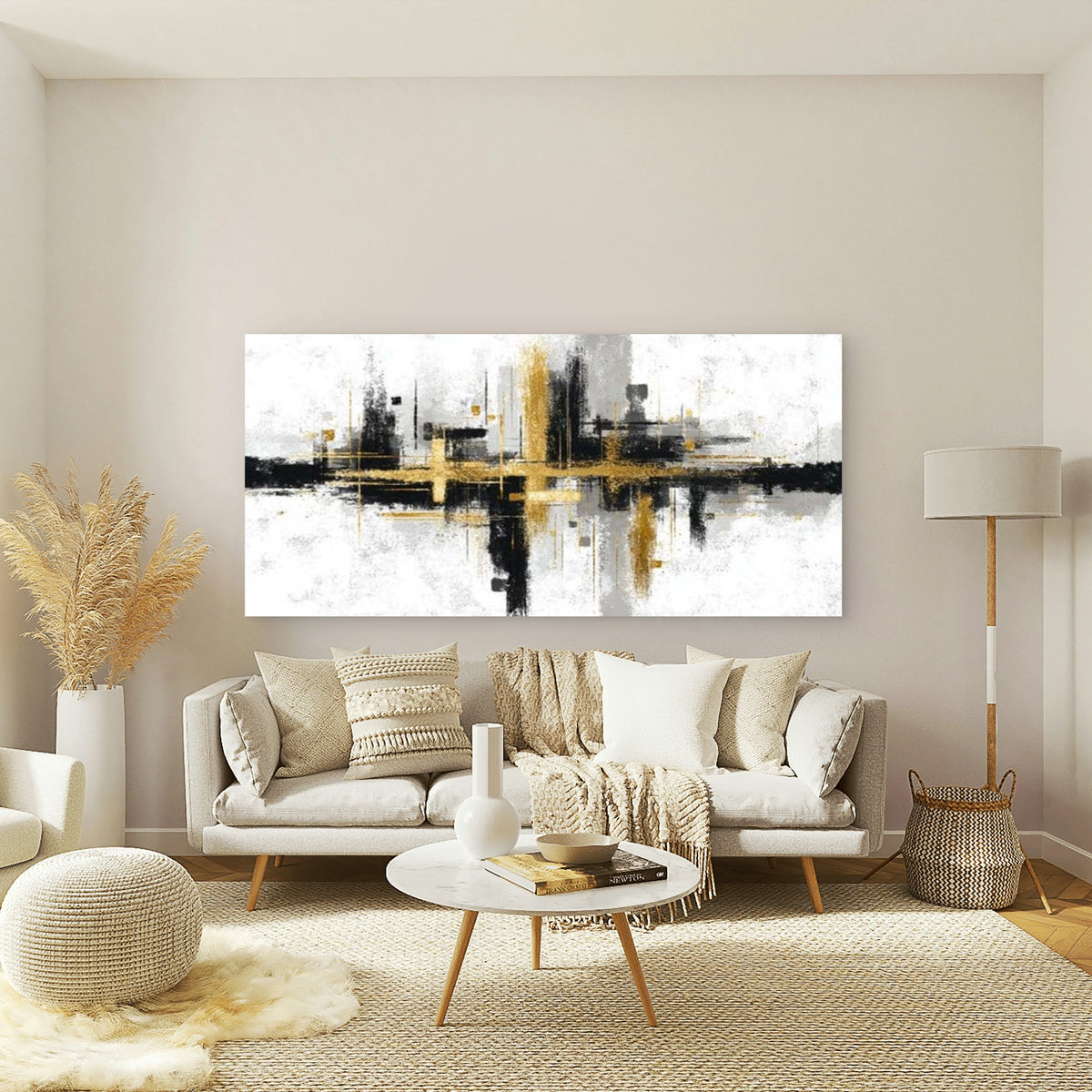 Gold and Black Geometric Wall Art Canvas Office Home Room Framed 120x60cm