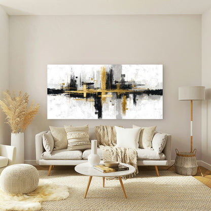 Gold and Black Geometric Wall Art Canvas Office Home Room Framed 120x60cm