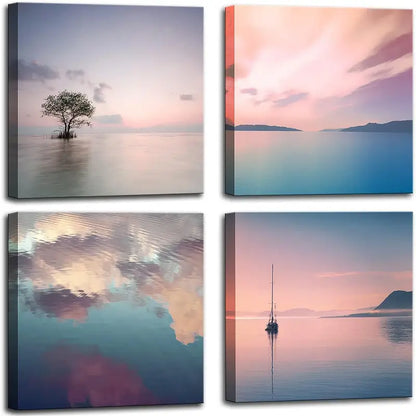 4pcs Romantic Sunset Beach Canvas Wall Art Canvas Framed