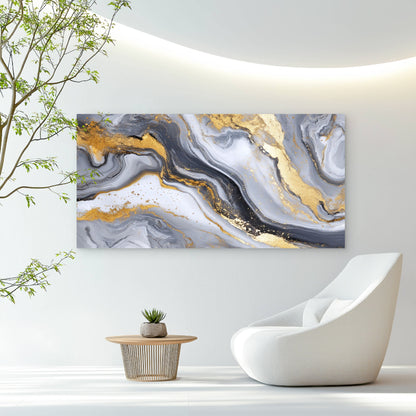 Gilded Marble Fluid Art Wall Art Canvas Office Home Room Framed 120x60cm
