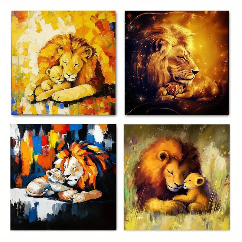 4pcs Romantic Animal Kingdom Wall Art Canvas Framed