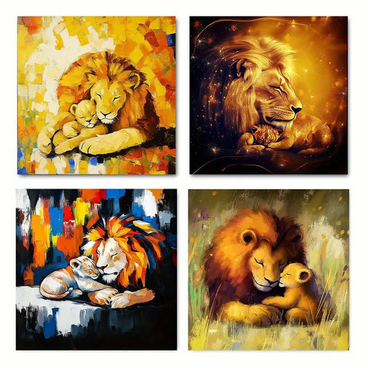 4pcs Romantic Animal Kingdom Wall Art Canvas Framed