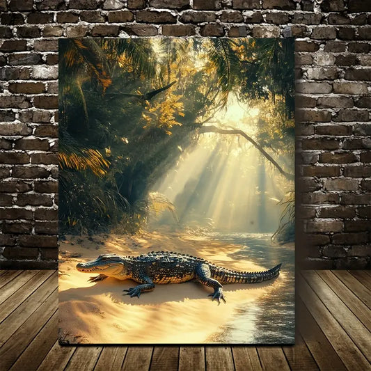 Surreal Crocodile Scene on Sandy Beach 40x60cm Metal Print Ready to Hang