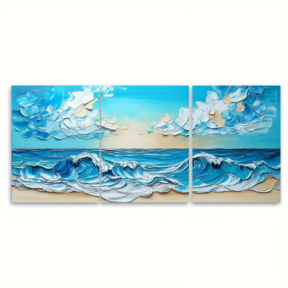 3pcs Blue Sky And Waves Metal Print Ready to Hang Art
