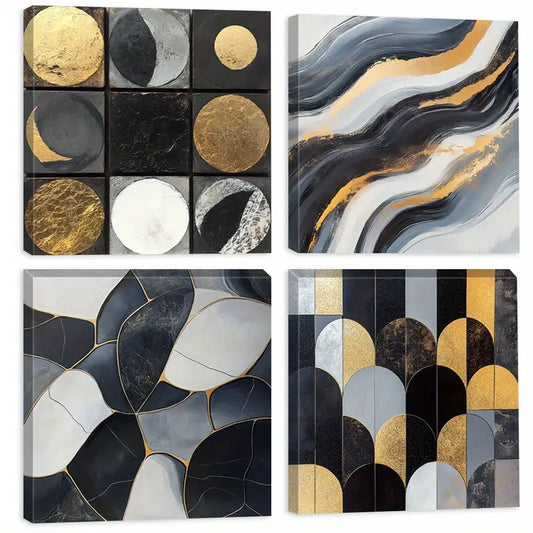 4pcs Metallic Texture Metallic Texture Wall Art Canvas Framed