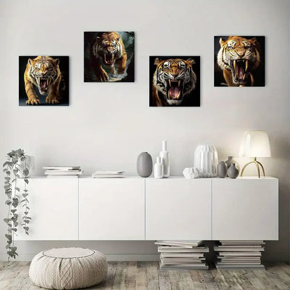 4pcs Realistic Angry Tiger Prints Wall Art Canvas Framed