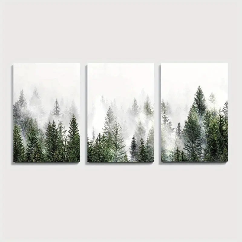 3pcs Nordic Misty Forest Landscape Wall Art Set Canvas Framed 60x90cm - High Quality Print 100% Australian Made Wall Canvas Ready to Hang