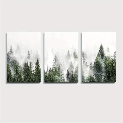 3pcs Nordic Misty Forest Landscape Wall Art Set Canvas Framed 60x90cm - High Quality Print 100% Australian Made Wall Canvas Ready to Hang