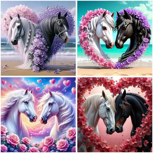 4pcs Cute Horse And Flower Animal Wall Art Canvas Framed