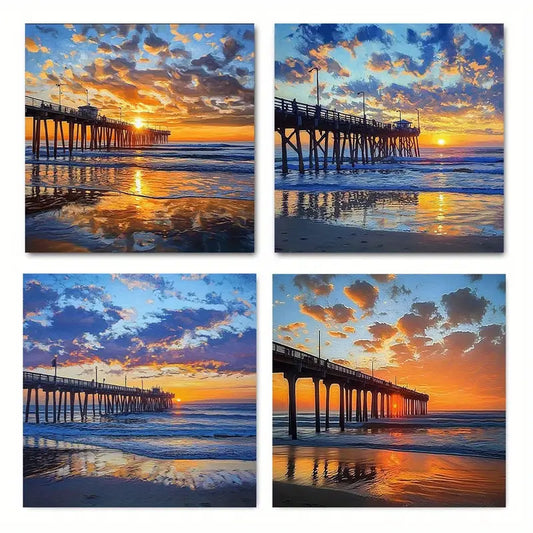 4pcs Fishing ground sunris  Wall Art Canvas Framed