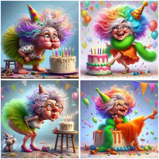 4pcs Colorful Characters And Cake Pattern Wall Art Canvas Framed