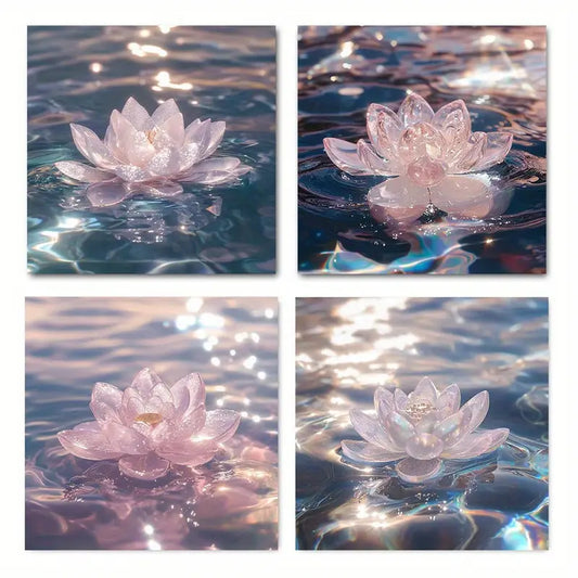 4pcs   Pink and white lotus TR  Wall Art Canvas Framed