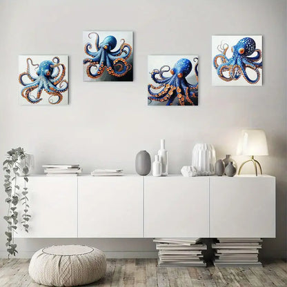 4pcs Colorful Octopus Nautical Animal Wall Art Canvas Framed