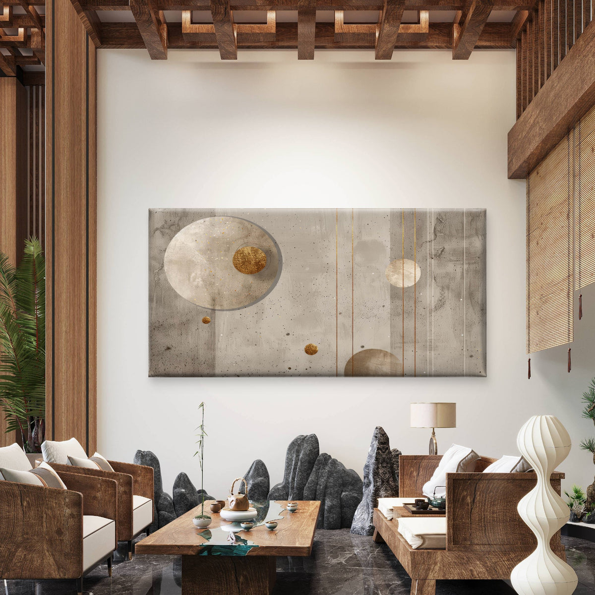 Golden Moons Quiet Alignment Wall Art Canvas Office Home Room Framed 120x60cm