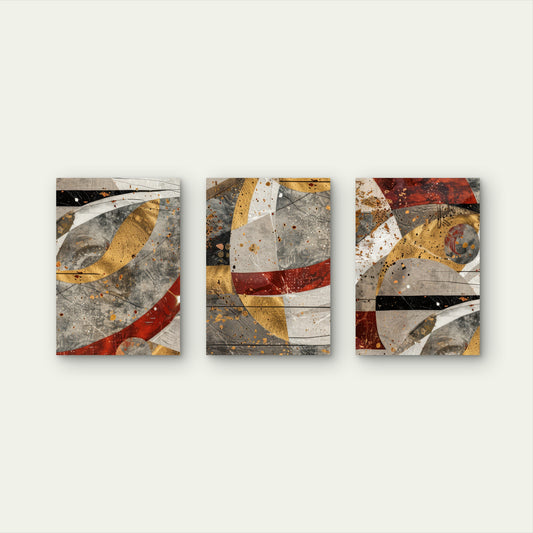 3pcs Abstract Terracotta Red Gold Foil Wall Art Set Canvas Framed 50x70cm - High Quality Print 100% Australian Made Wall Canvas Ready to Hang