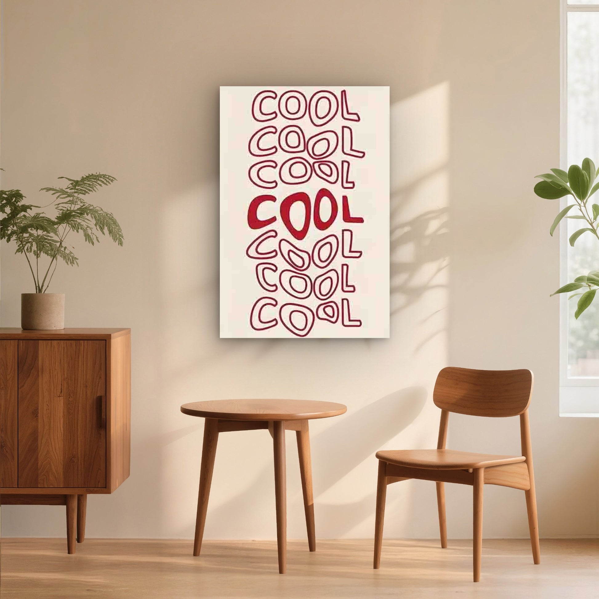 Red Handwritten Style COOL 60x90cm Metal Print Ready to Hang - Bella Home Decor
