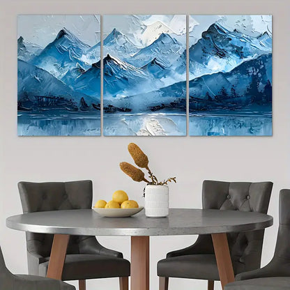 3pcs Watercolor Blue Mountain Painting  Metal Print Ready to Hang Art
