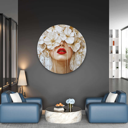 White Flower Blooming Woman Acrylic Glass Rounded Print Tempered Glass Wall Art 100% Made in Australia Ready to Hang