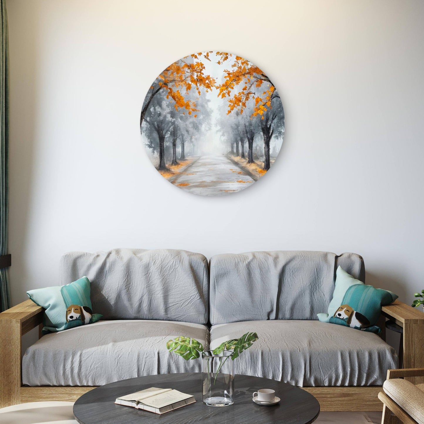 Black And White Autumn Tree Path Way Acrylic Glass Rounded Print Tempered Glass Wall Art 100% Made in Australia Ready to Hang